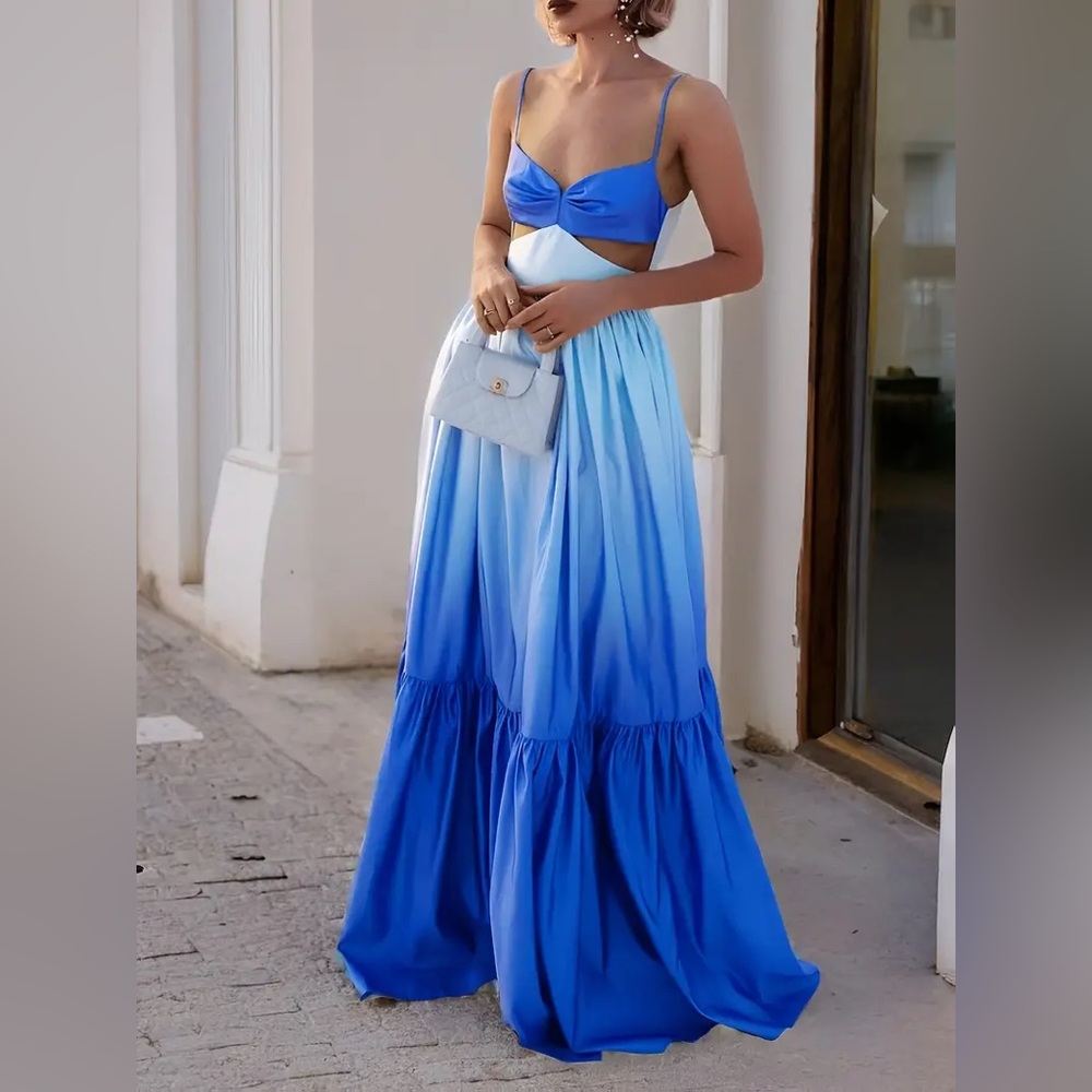 Women's Ombre Blue A-Line Maxi Skirt Dress